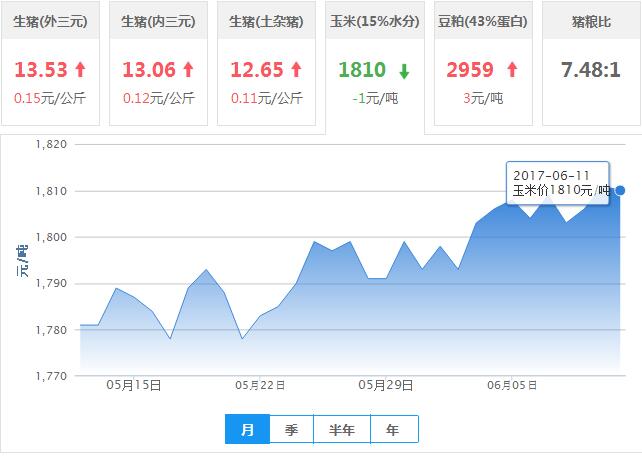 2017年06月11日全国玉米价格行情走势汇总