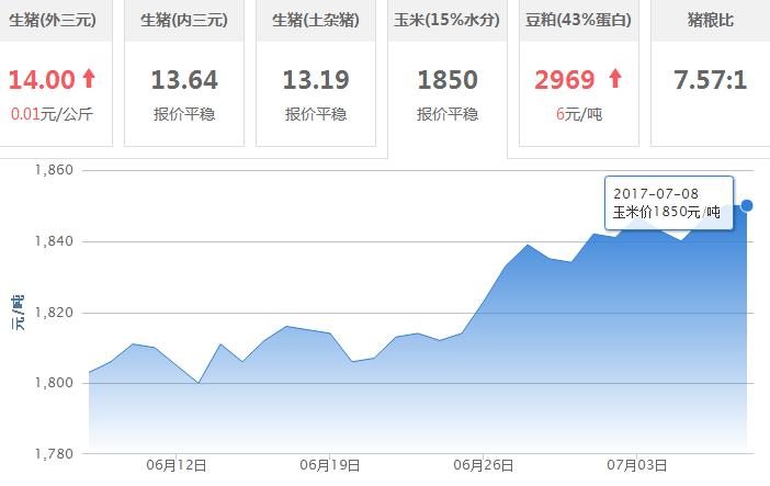 2017年07月08日全国玉米价格行情走势汇总