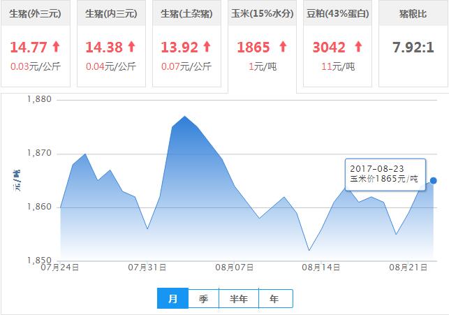 2017年08月23日全国玉米价格行情走势汇总