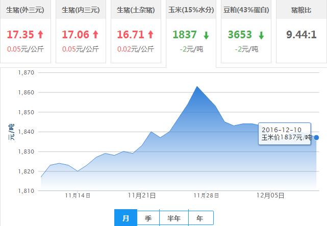 2016年12月10日全国玉米价格行情走势汇总