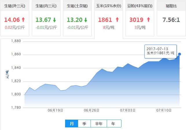 2017年07月13日全国玉米价格行情走势汇总