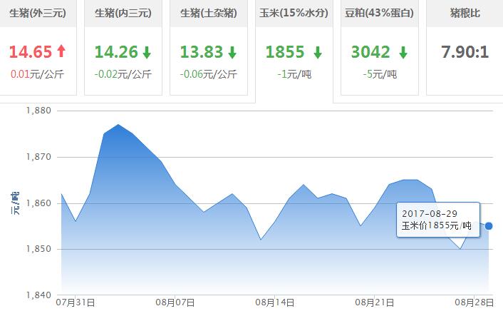 2017年08月29日全国玉米价格行情走势汇总