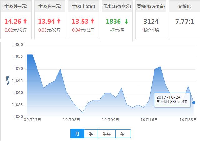 2017年10月24日全国玉米价格行情走势汇总