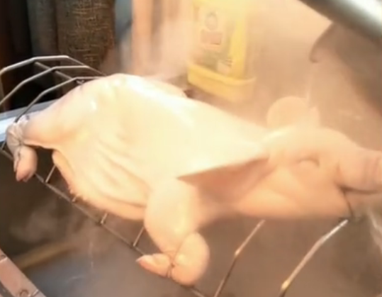 乳猪被浇上开水之后，耳朵竟然竖了起来！ 