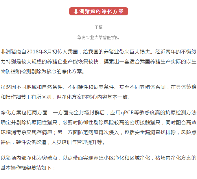 于博：非洲猪瘟的净化方案